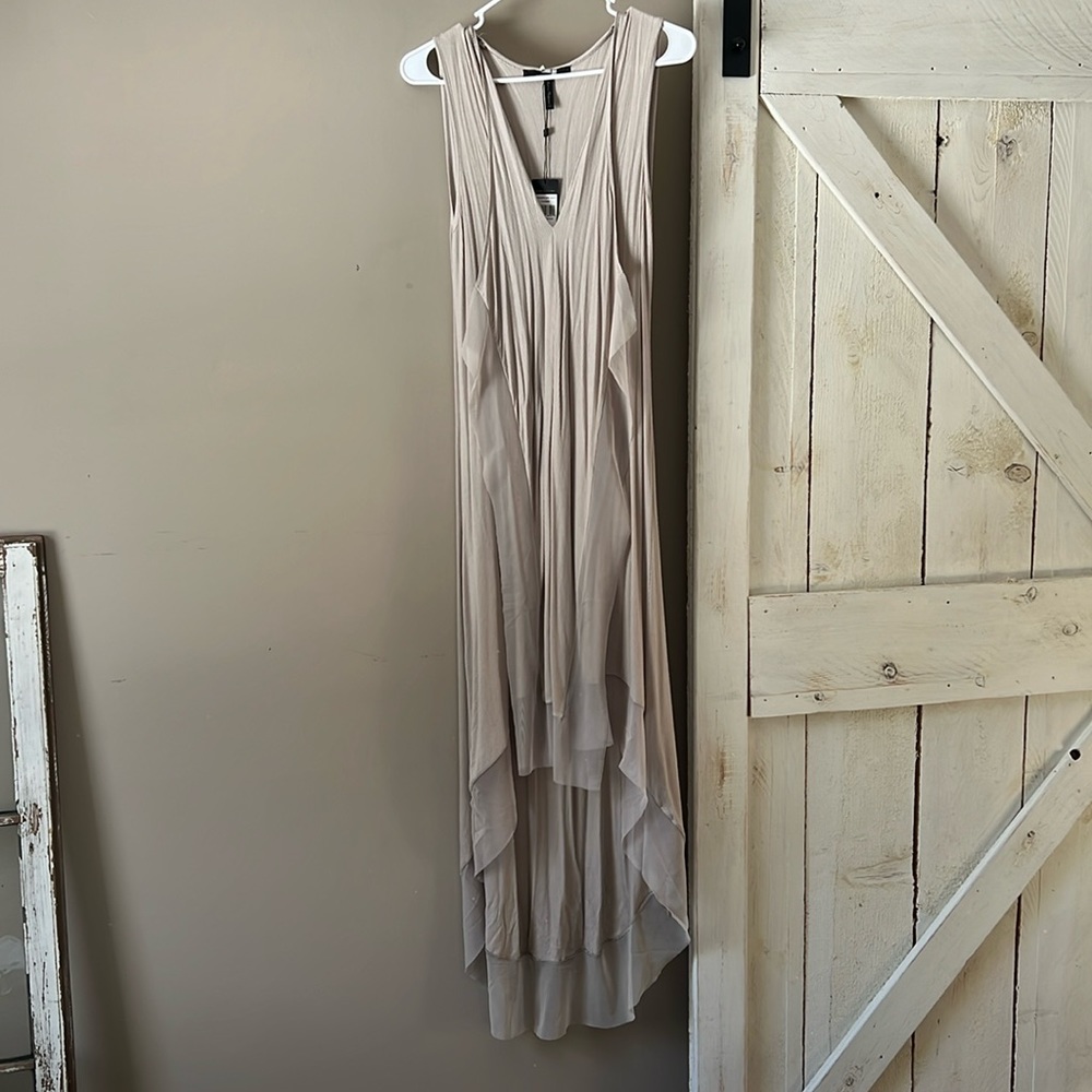BCBG tan fitted maxi dress